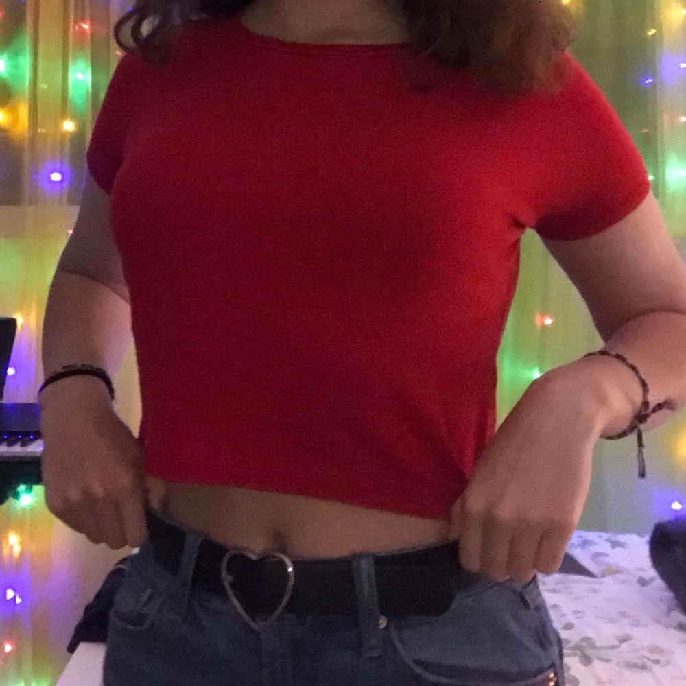 zara red cropped shirt